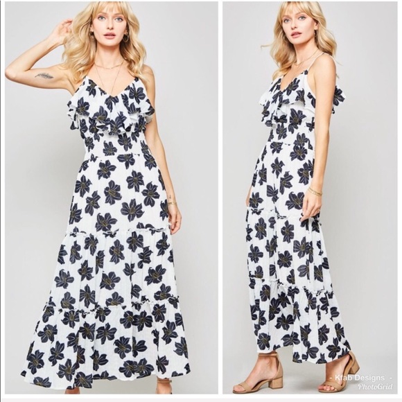 ❤️LAST 1! Ivory Ruffle Floral Print Maxi Dress! - Picture 7 of 8